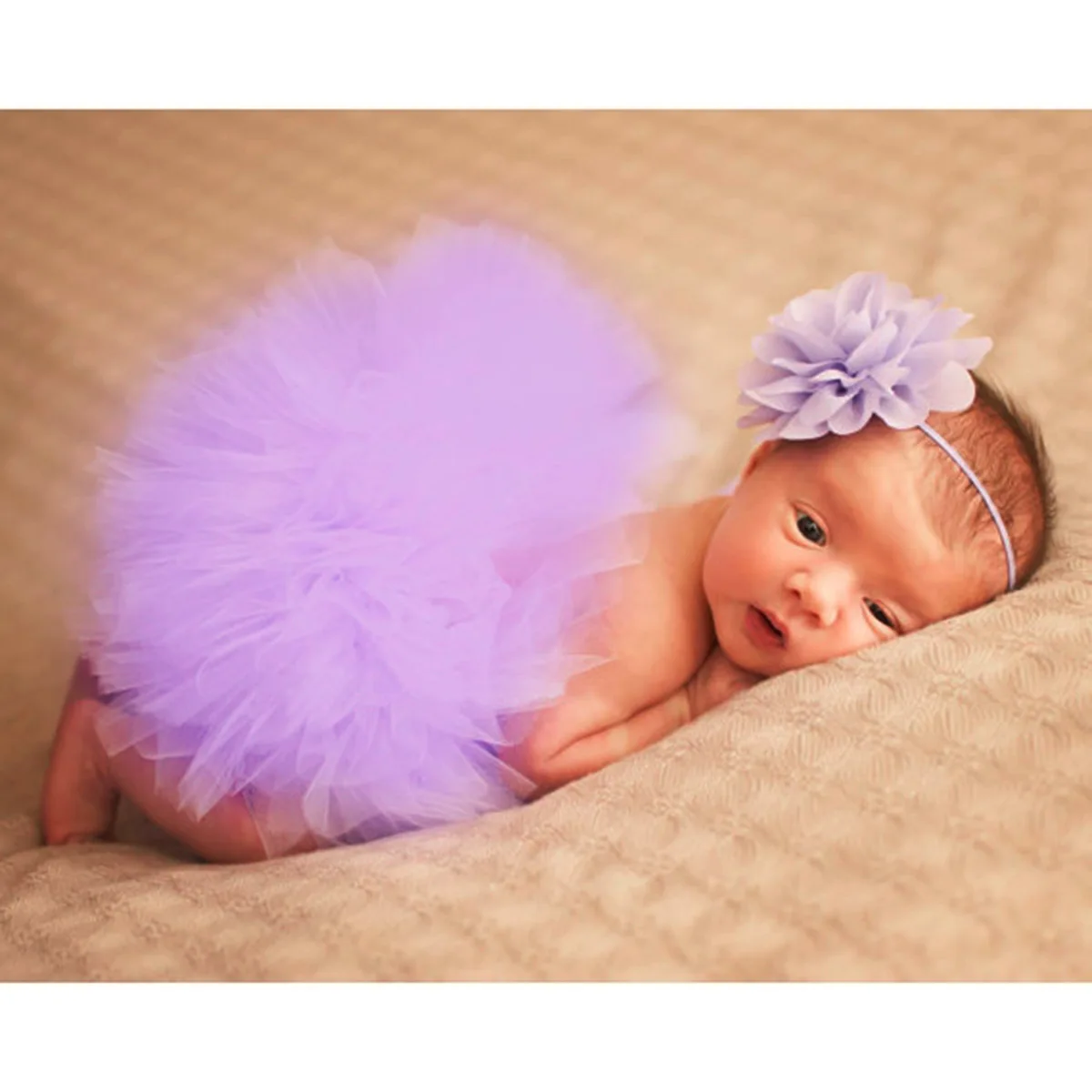 

Purple Baby Tutu Skirt Flower Headband Set Soft Lightweight Polyester Layered Dance Photography Dress For Toddler Girls