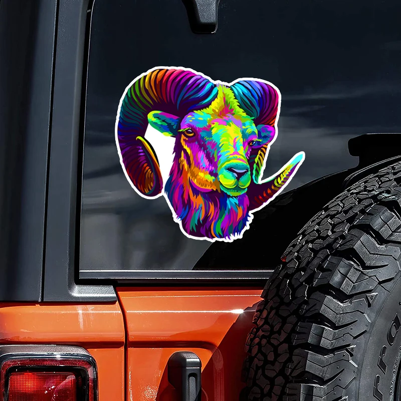 CS12388# Neon Sheep Rams Head Waterproof Vinyl Decal Sticker For Cars Walls Windows, Bumper Sticker External Accessories