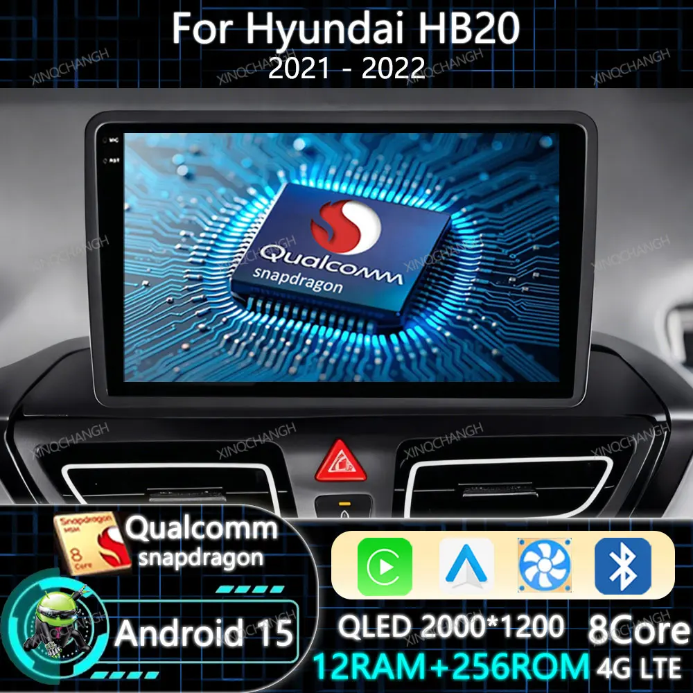 

Android 15 Автомобильный радиоприемник Carplay Auto для Hyundai HB20 2021 2022 Навигация 2DIN Головное устройство Мультимедийный видеоплеер Qualcomm 4G WIFI