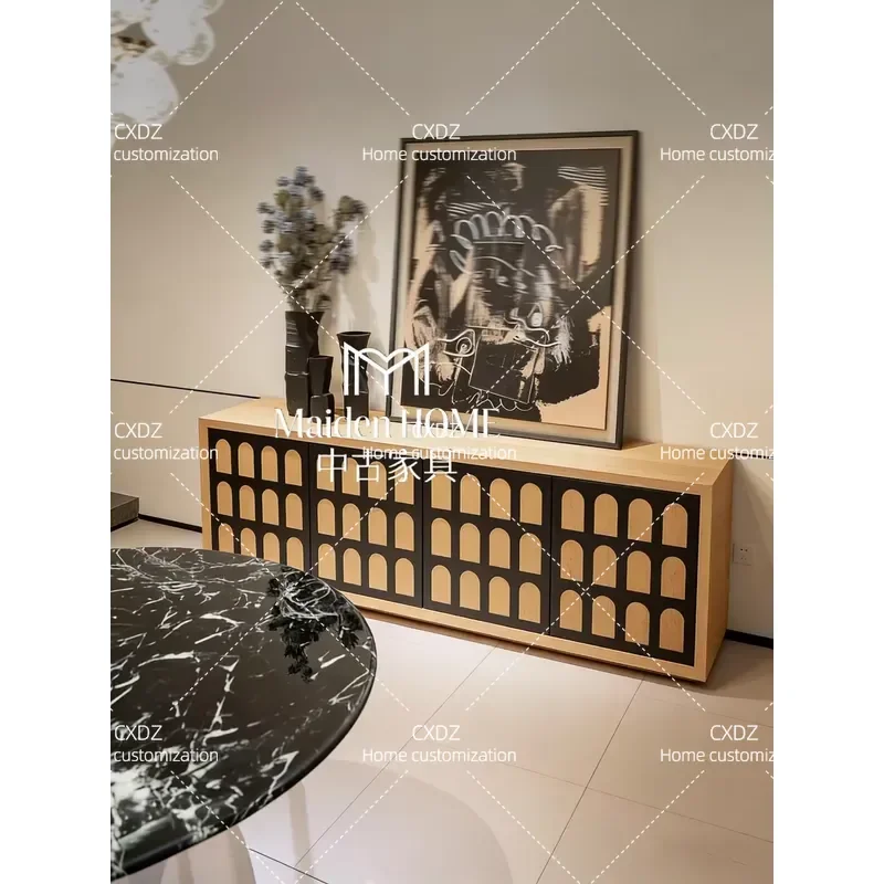 medieval solid wood dining side cabinet, retro TV cabinet, arch castle creative entrance cabinet, simple living room