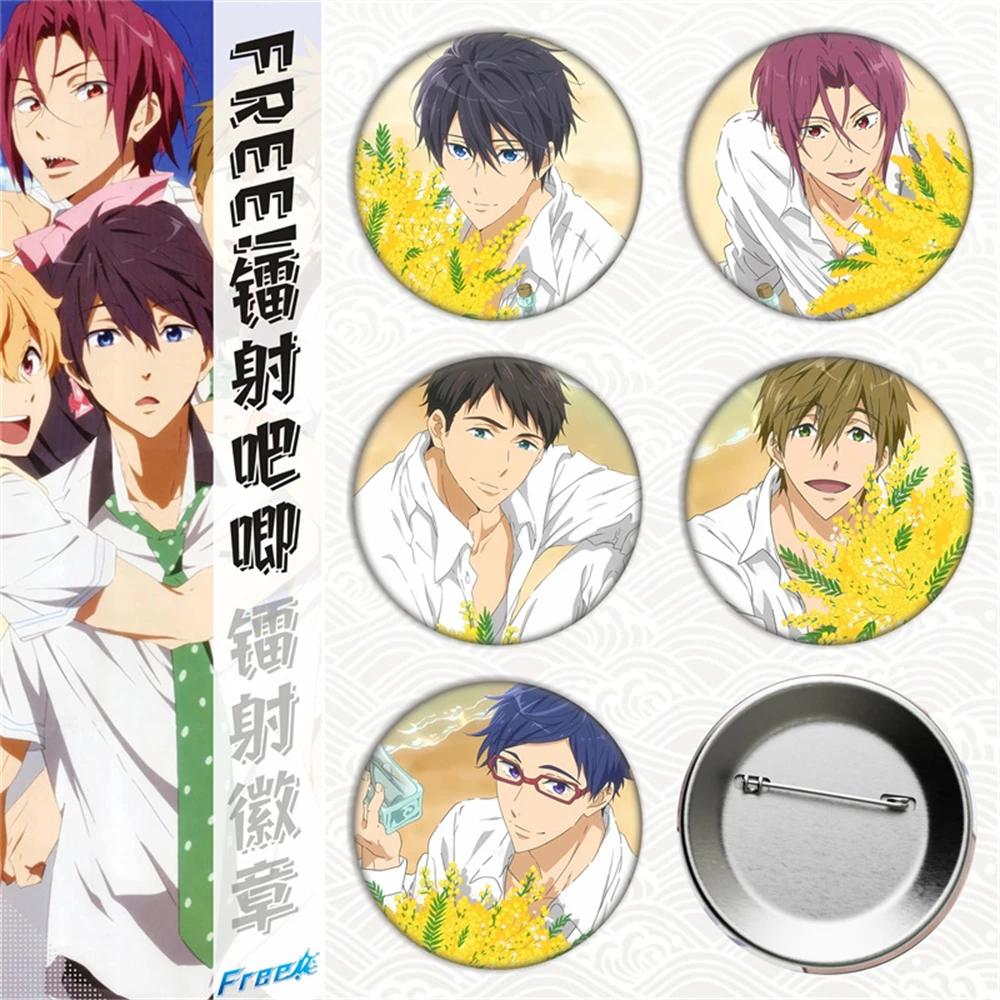 58mm Anime Free! Nanase Haruka Tachibana Makoto Cosplay COSTUME Badge Pin SPTE Tinplate Brooch﻿ Prop Gilf