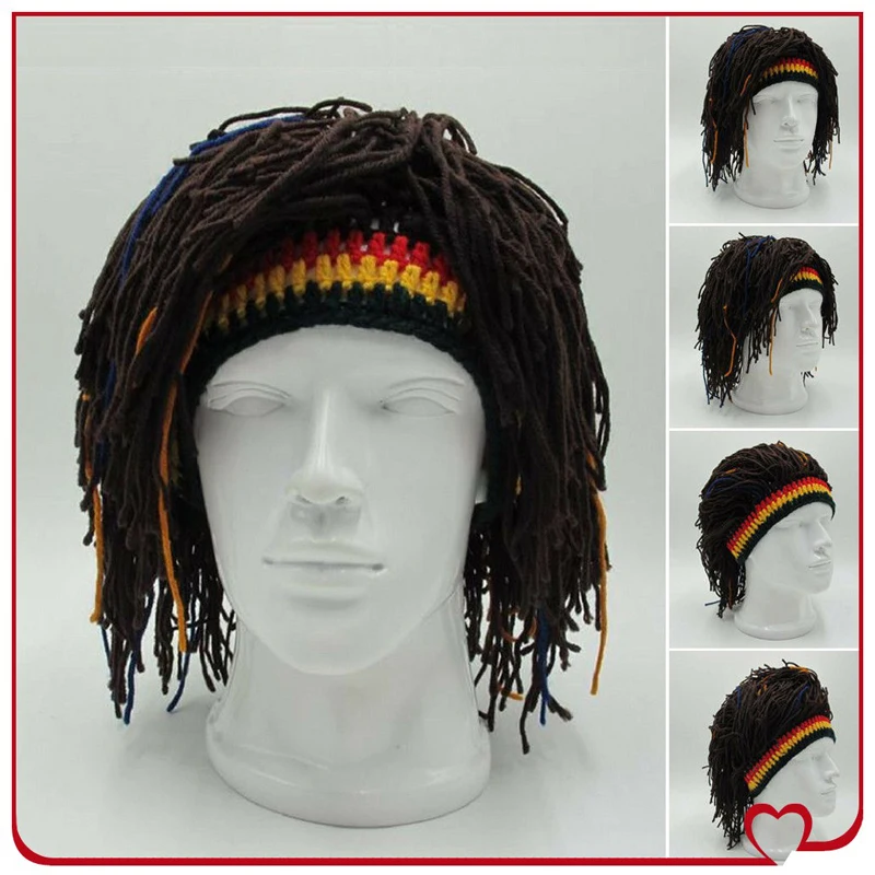 Rasta Hat with Black Dreadlocks Jamaican Cap Elastic Woven Knit Beret Hat Funny Holiday Role Playing Hat