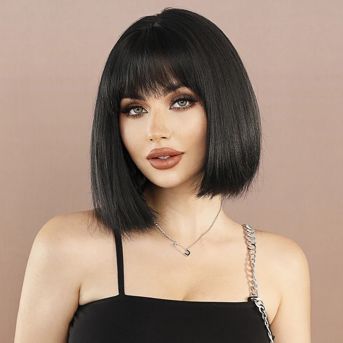 PARK YUN Short Straight Black Bob Wig for Women Daily Party High Density Synthetic Loose Hair Wigs With Bangs Natural Hair