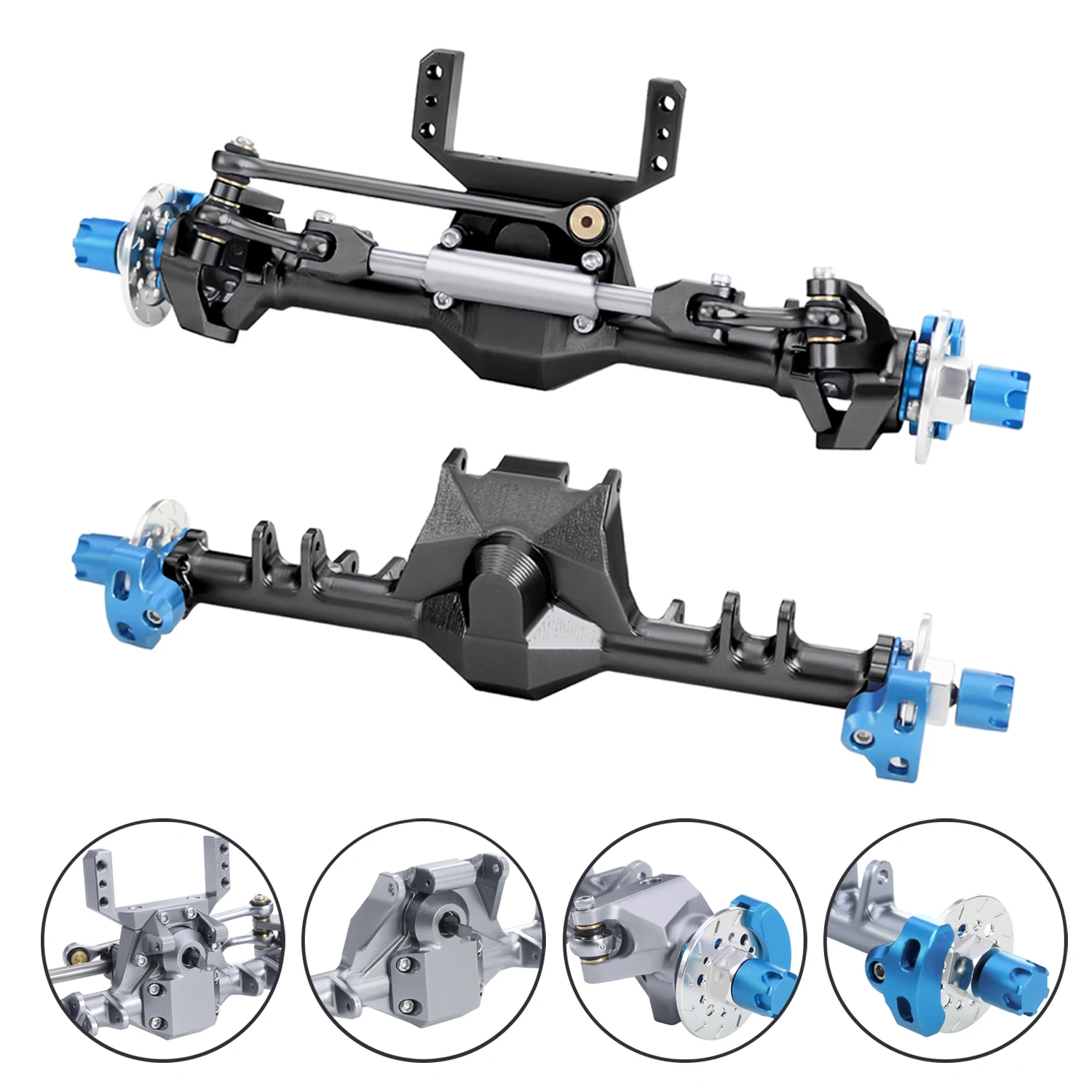 +9mm 1/24 Aluminum Front Rear Straight Axle With Hydraulic Steering Link for RC Crawler SCX24 Deadbolt 90081 C10 JEEP Gladiator