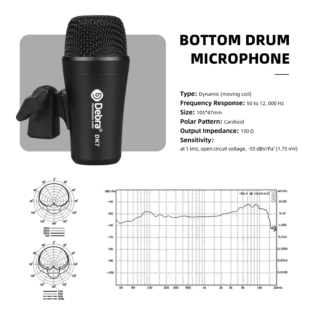 DK7 Kabelgebundenes Dynamisches Schlagzeug-Mikrofon-Set, Snare Drum, Evolution Serie, mit Griffarm-Ständer, Professionelles Schlagzeug-Mikrofon-Kit – Detail 13