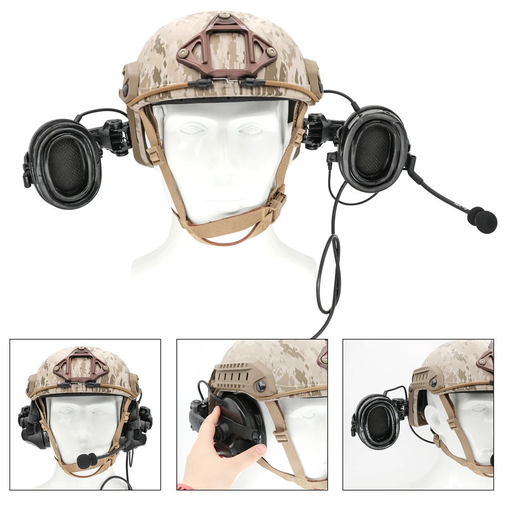 Tactical Headset C3 COMTA III Noise Canceling Pickup Hearing Protection Shooting Headset with Tactical Helmet ARC Rail Adapter