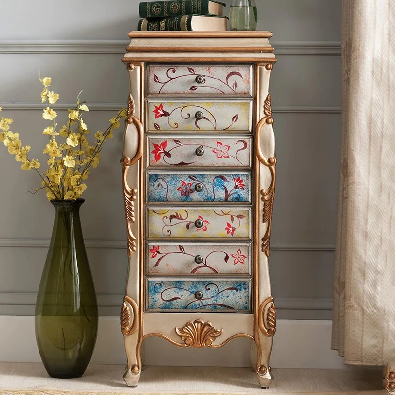 HYS American jewelry cabinet, locker, solid wood chest of drawers, seven chest of drawers, bedroom bedside table with mirror