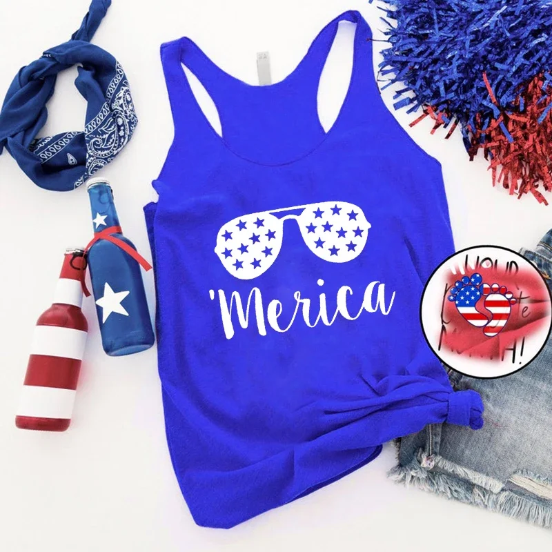 

America Tank Top 4th of July Women's Tank Top America Classic Clothing for Women Cartoon Patriotic Gym Tank Top Women L