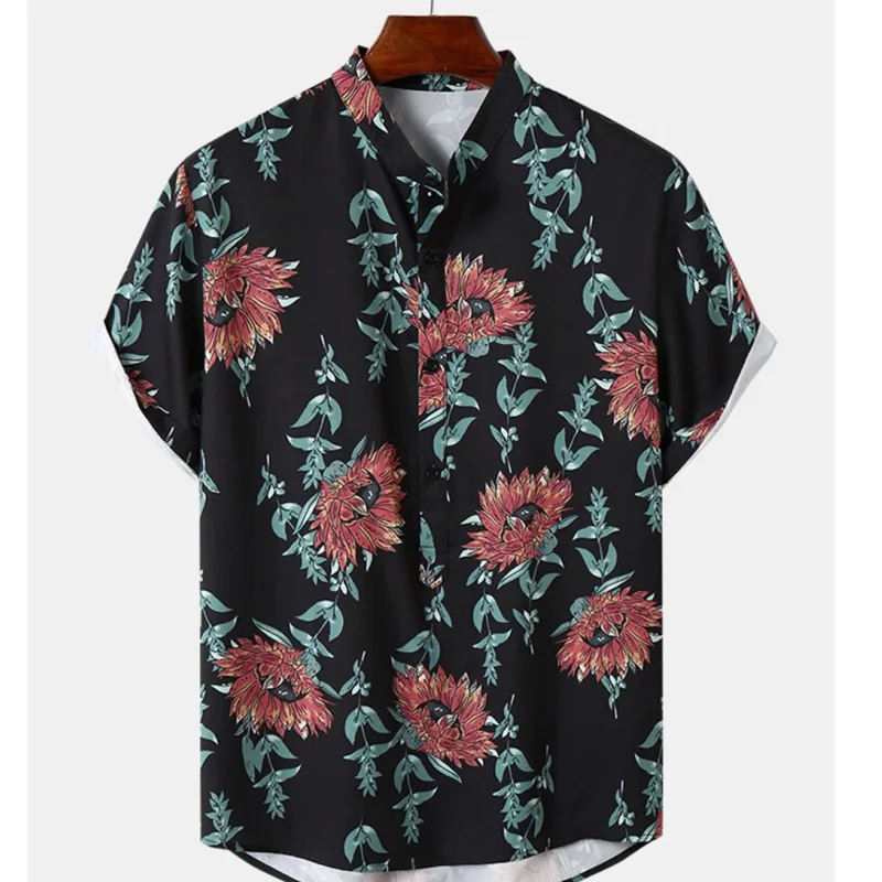 Camisa floral masculina, roupas havaianas estampadas em 3D, tops de manga curta, streetwear, blusa solta, festa, verão