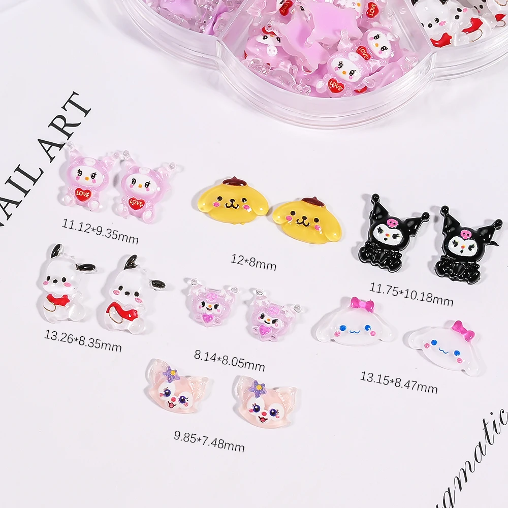 70 pçs sanrio 3d kuromi olá kitty arte do prego bonito dos desenhos animados kt gato kuromi manicure decalques diversão strass anime decoração