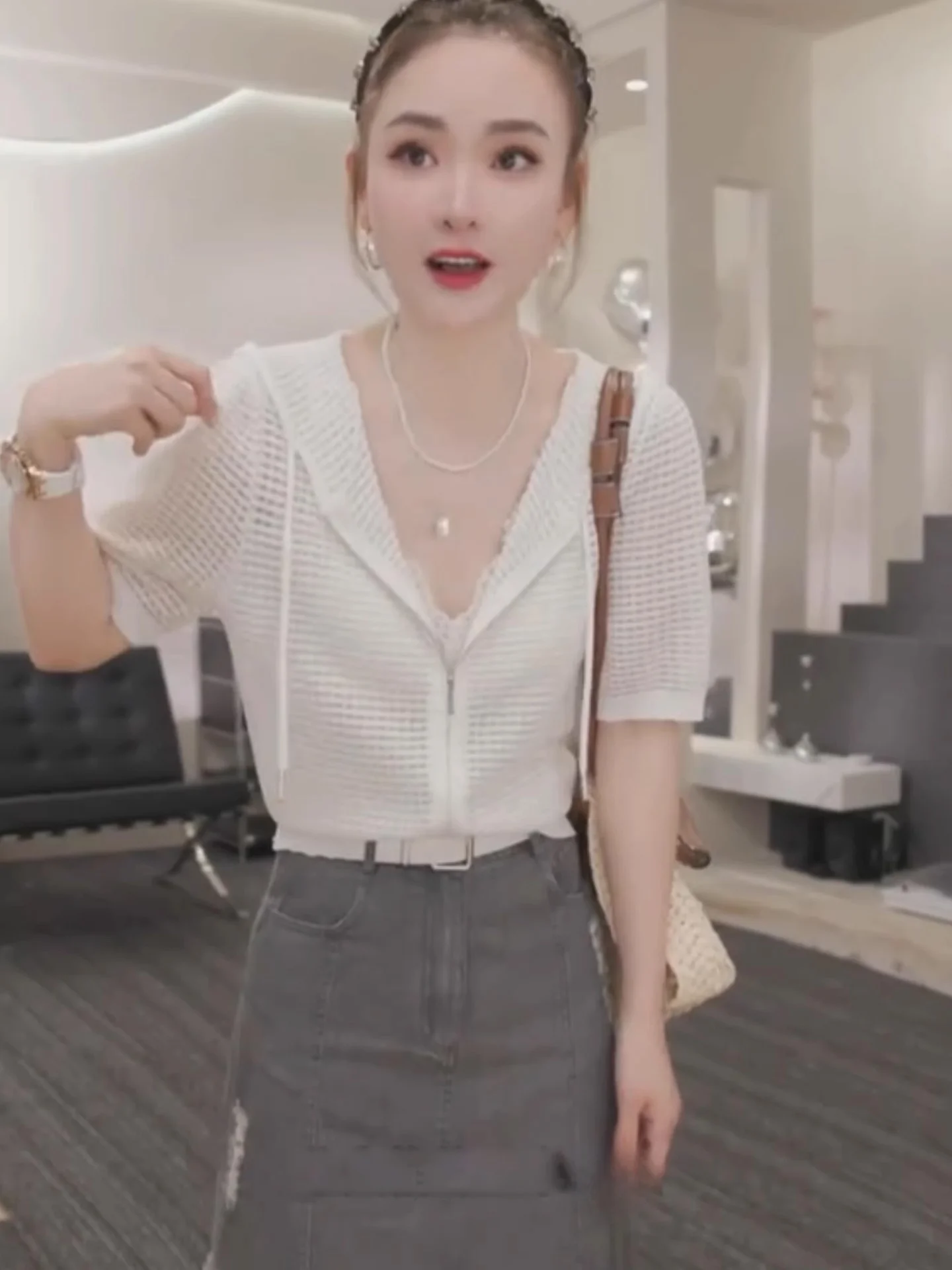 

Faionable Hollow out Knitwear Women's Commute Double Zipper Design Summer 2025 Poetic Lin Korean Sle Loose Fit ort Sve