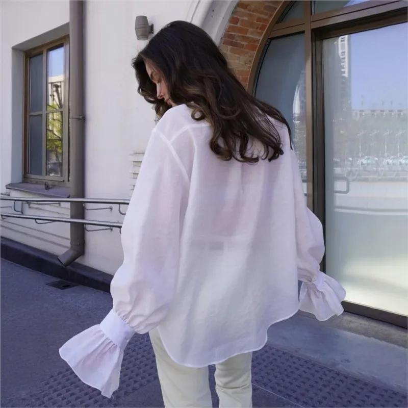 2025 Autumn New Commuting Flare Long Sleeve Shirt Button Office Wear Woman Blouse Loose Casual Women's Shirt White Pink Blusas