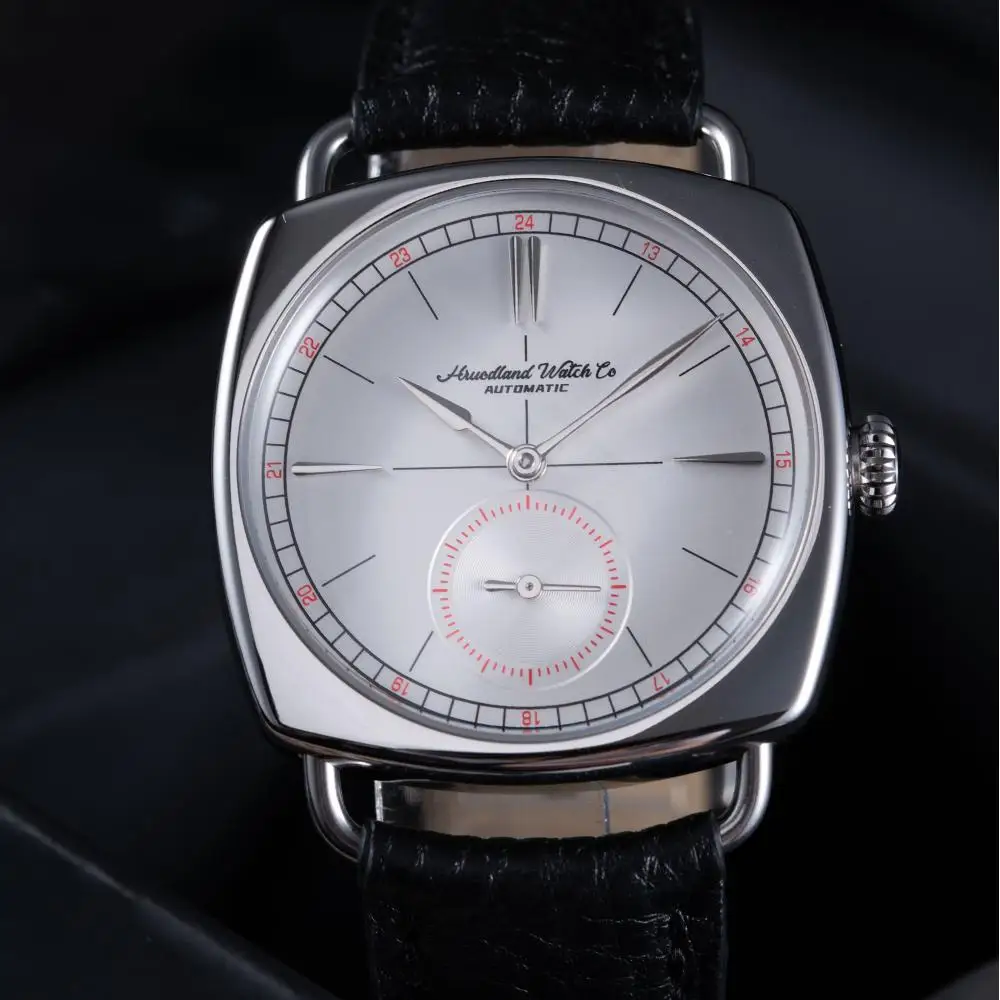 Hruodland Retro Men's Automatic Mechanical Watches F028 Stainless Steel Brown Leather Waterproof 10Bar Reloj Hombre