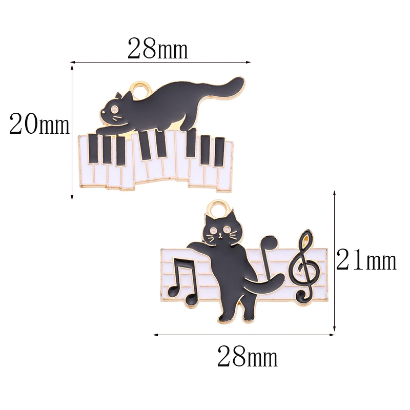 10Pcs/Lot Enamel Cartoon Series Cat Pendant Punk Style Piano Notes Animal Charm DIY Necklace Bracelet Jewelry Making Accessories