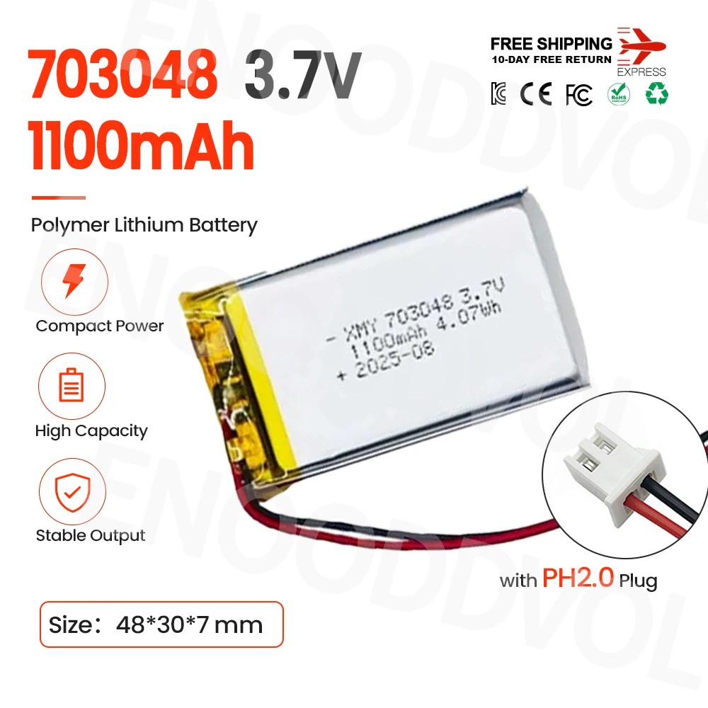 703048 1100mAh LiPo Battery 3.7V Rechargeable Battery for Early Education Machine Beauty Instrument Batteries Tools Diy MP4/5