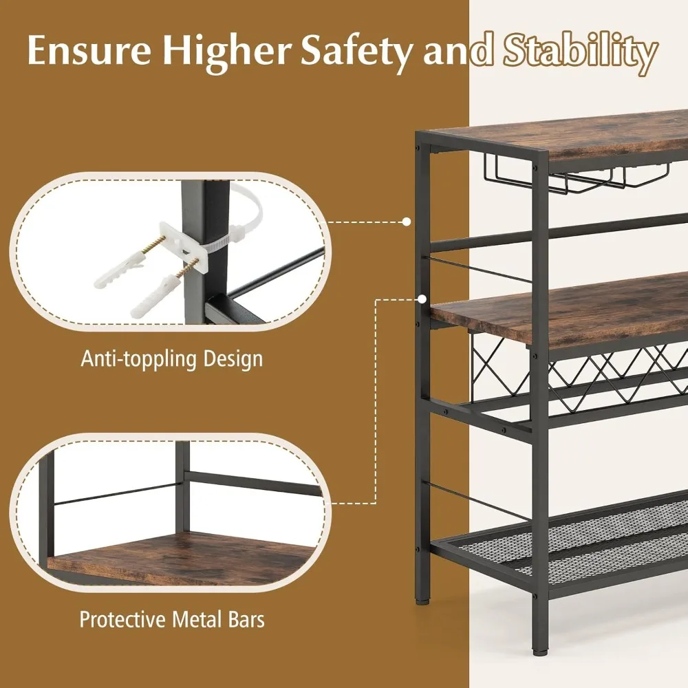 ชั้นวางไวน์ 4 ชั้น - ตู้เก็บไวน์แบบมีบาร์ 7 ขวด พร้อมชั้นวาง 4 ชั้น และที่วางแก้ว 16 ชิ้น ชั้นวางเก็บไวน์โลหะ