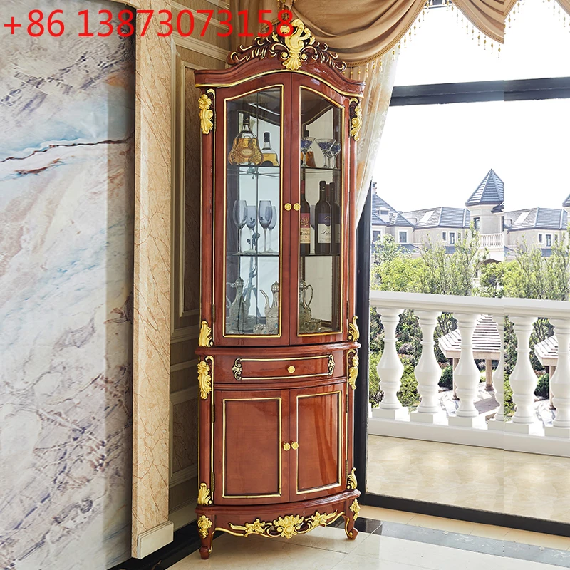 

Европейский угловой шкаф из цельного дерева, угловой треугольный шкаф для гостиной, декоративный шкаф из американского резного стекла
