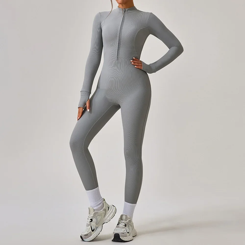 Zipper Workout Yoga Jumpsuit Women Sports Overalls Long Sleeve Slimming Gym Clothing Running Fitness One Piece Suits Tracksuit