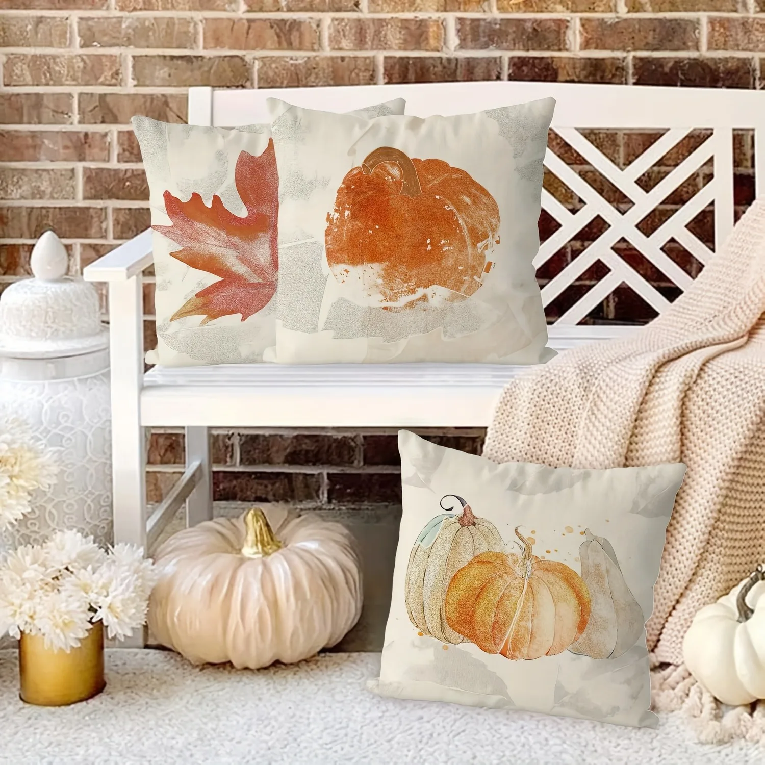 Home Decor Autumn Leaves & Pumpkins Decorative Pillow Covers Pattern Cushion Cover Suitable For Sofa Bedroom Car Pillow Cover