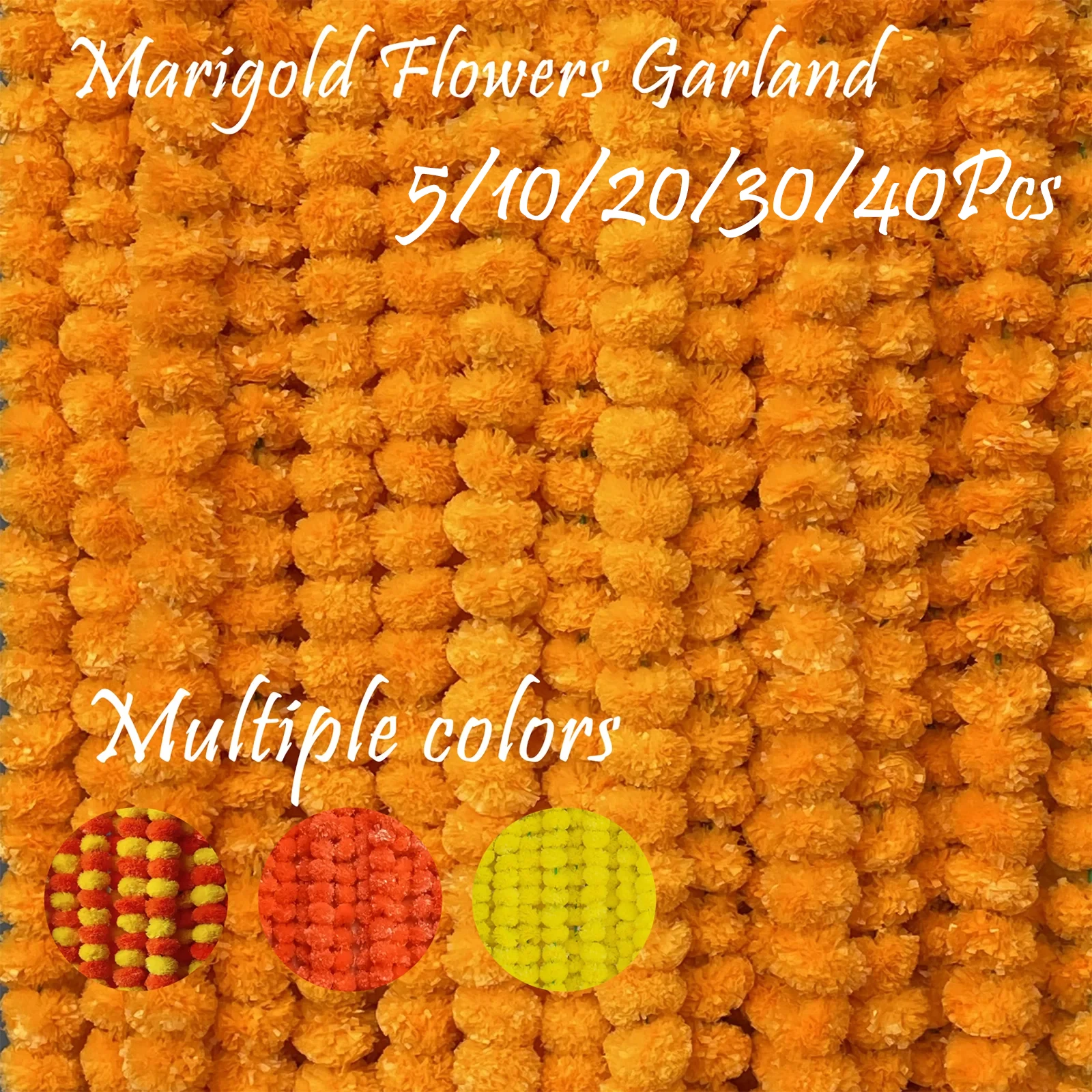5-40Pcs Marigold Flower Garland For Decoration Artificial Flowers 5 feet Diwali Pooja Mexican Party Fiesta Day of The Dead