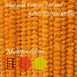 5-40Pcs Marigold Flower Garland For Decoration Artificial Flowers 5 feet Diwali Pooja Mexican Party Fiesta Day of The Dead