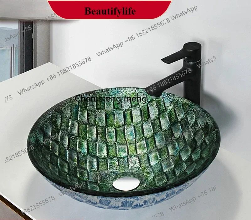 

M138Tempered glass washstand, hotel bathroom, bathroom, light luxury grandmother green washbasin