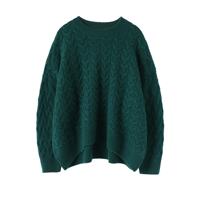 Thick Oversized Pullover Green Design Fashion Sweater Women Winter Warm Luxury 100% Cashmere O-Neck  LOOSE  vintage