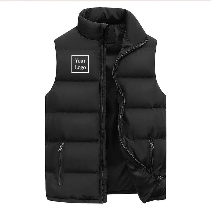 Custom Logo Mens Vest Men Winter Warm Sleeveless Jackets Male Fashion Casual Comfort Sleeveless Thickened Jacket