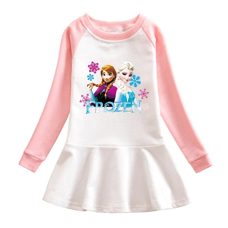 

2024 New Disney Quality Cotton Autumn Girls Dress Clothing for Children Pink Long Sleeve Kids Bluey Frozen Elsa Clothes