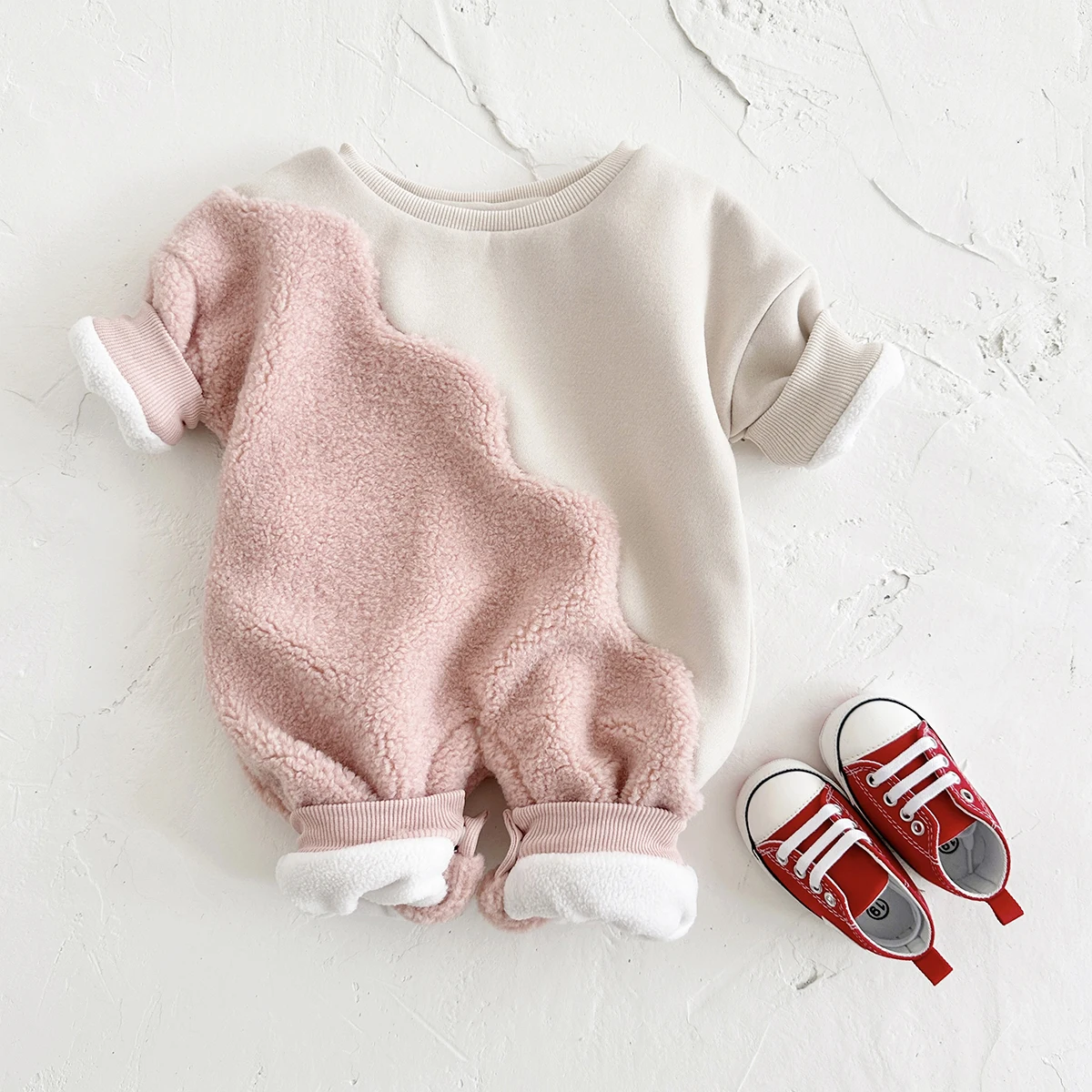 Ins Baby Rompers Winter Warm Woolen Fleece Infant Toddler Outfit Button Loungewear Boys Girls Fashion Jumpsuits 0-18M Newborn