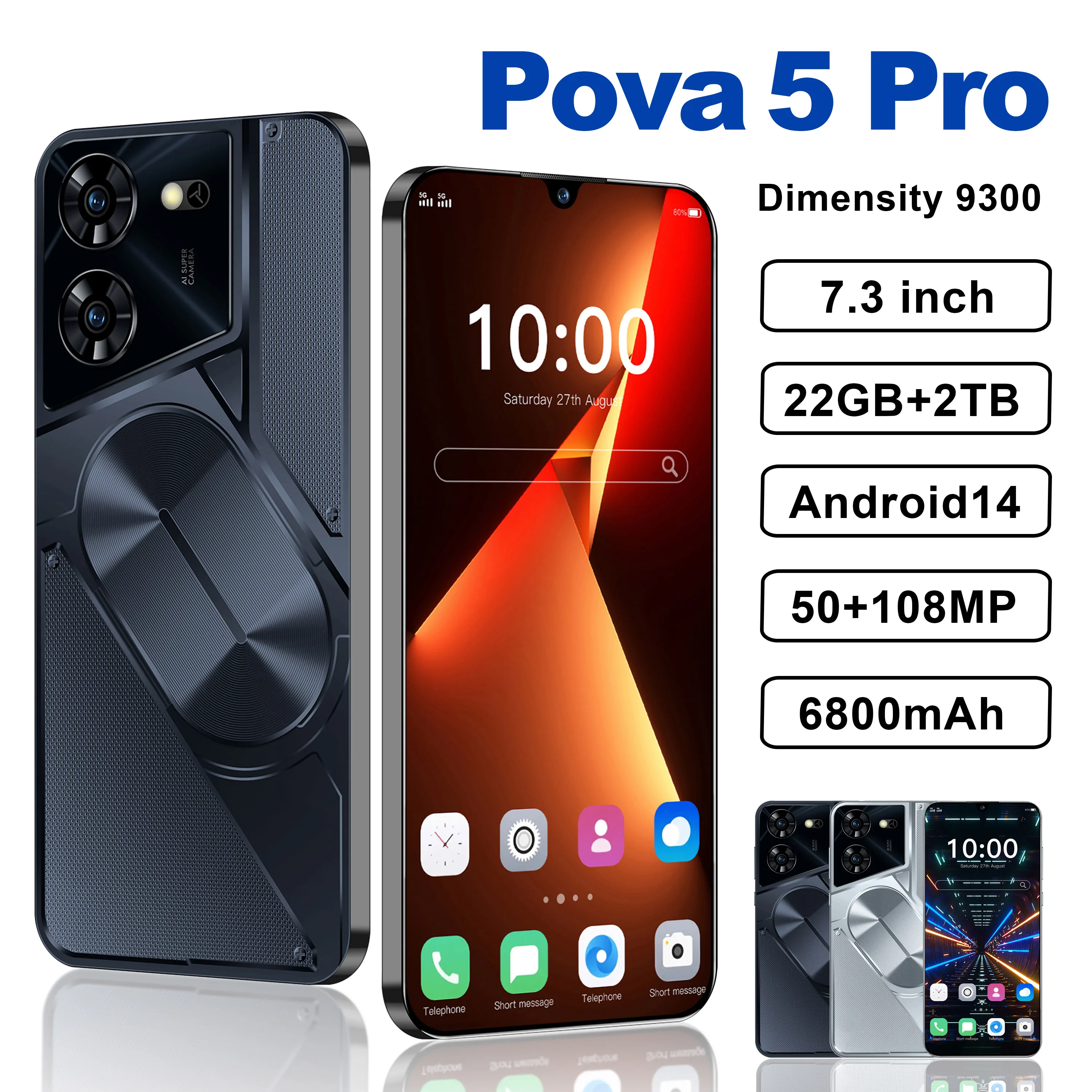 

Original Pova 5 Pro Smartphone Global Version Dimensity 9300 22G+2TB 6800mAh 50+108MP 4G/5G Cellphone Android 14 Mobile Phone