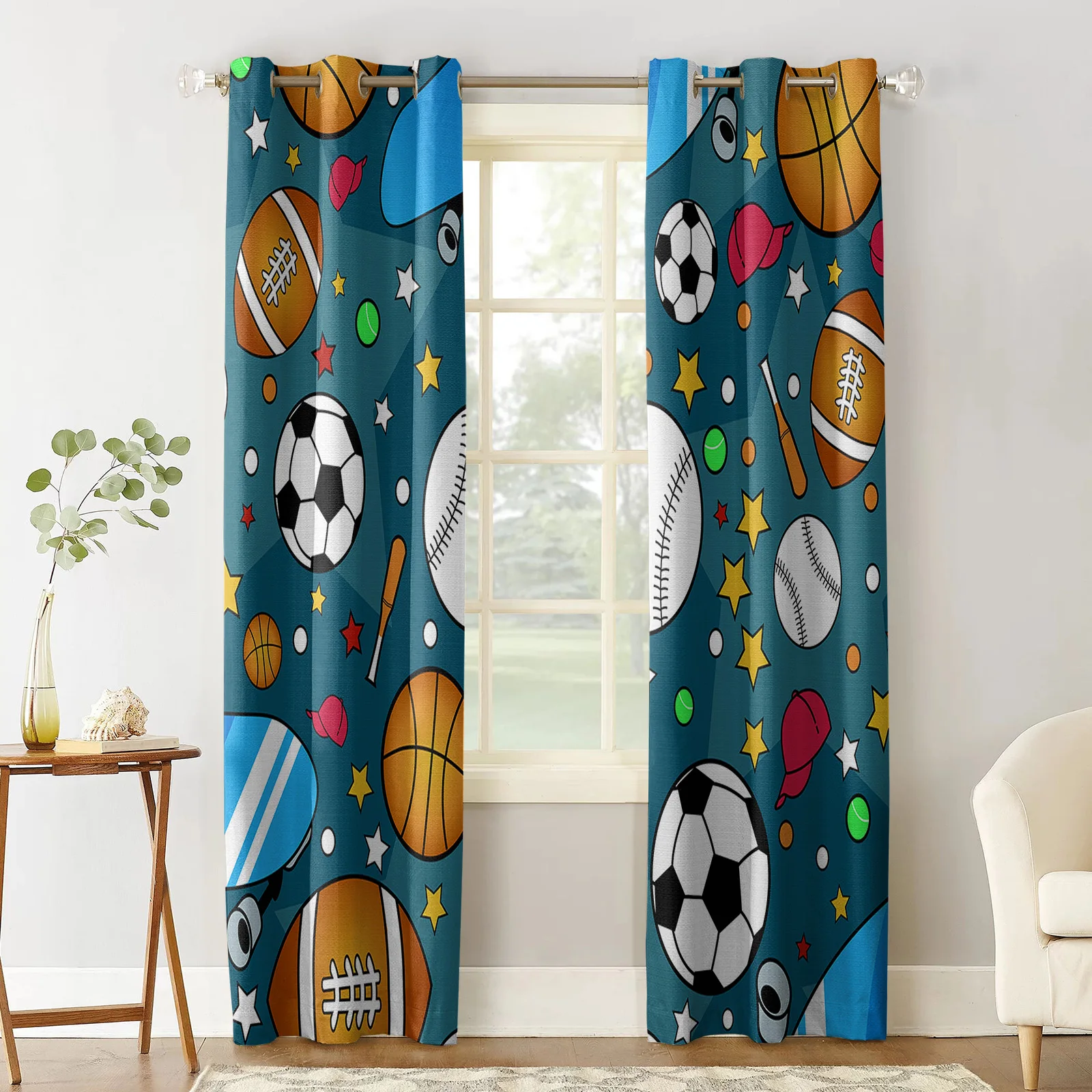 Cartoon Basketball Football Rugby Stars Modern Hall Curtains for Living Room Girl Boy Bedroom Kitchen Window Curtain Cortinas