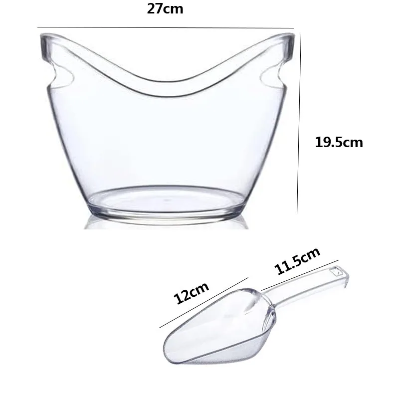 واضح 4L دلو للثلج مجرفة الثلج حوض المشروبات البلاستيكية للنبيذ الشمبانيا كوكتيل بار المحمولة سلة تخزين الفاكهة للحفلات