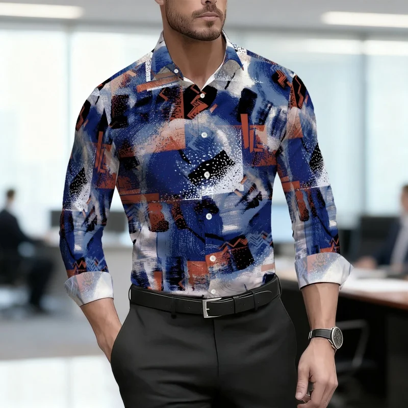 Men's shirt art graffiti style men's long sleeved shirt 3D printed non ironing business shirt high-quality casual top XS-6XL