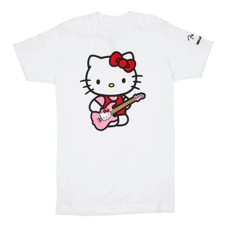 

Женская футболка с принтом «Hello Kitty Fender», черно-белая футболка с короткими рукавами, уличная одежда в стиле хип-хоп, хлопковая пара, большие размеры