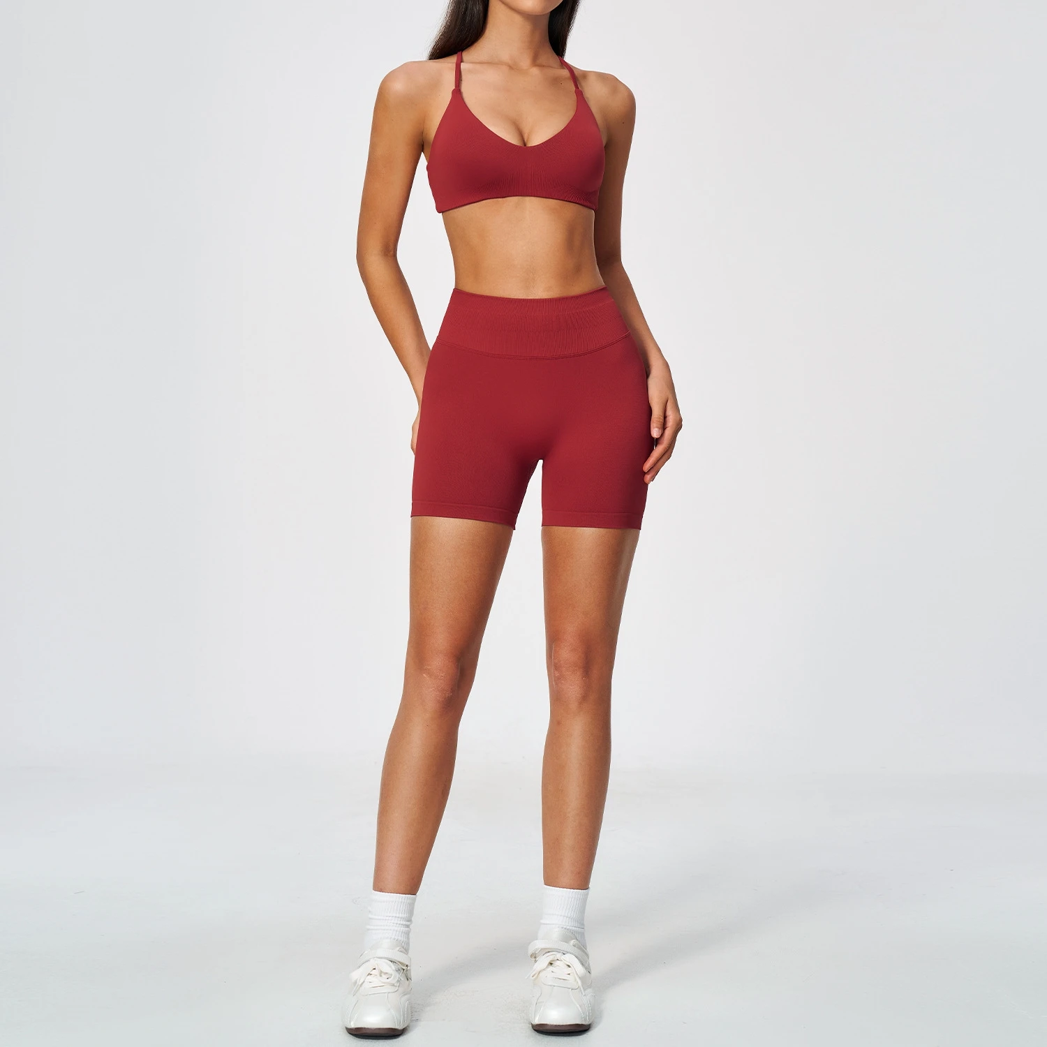 2 Pieces Sport Yoga Set Women Bra Top High Waist Seamless Shorts Gym Suit Fitness Sportswear Workout Set Breathable Exercise Set