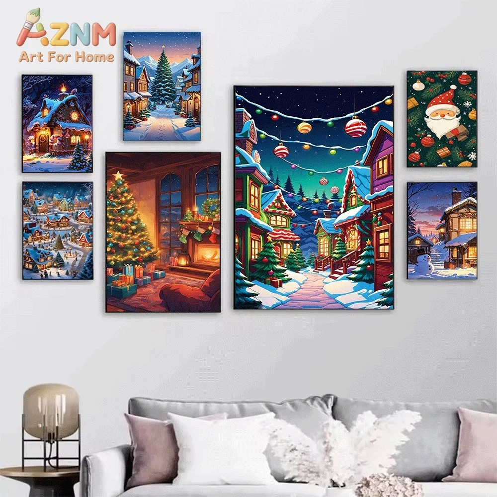Cute Gingerbread Man Couple With Scarf Hat Snow Ball Ornaments Christmas Canvas Wall Art Print Poster Unframed Canvas Painting