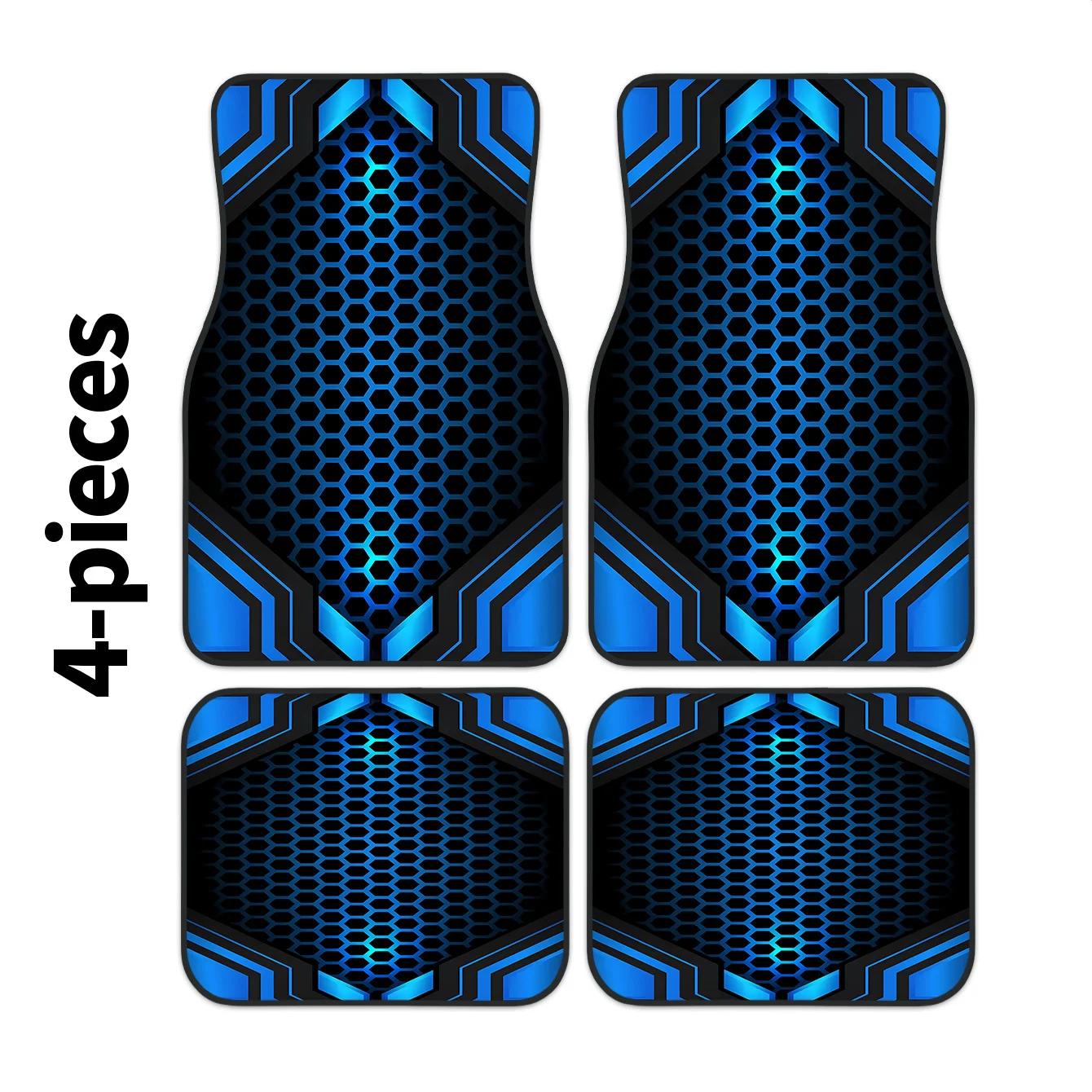 4pcs Set 2D High-End Blue Grid Pattern Printed Car Floor Mats | Easy To Clean, Decorative And Protective Accessory For Driving P