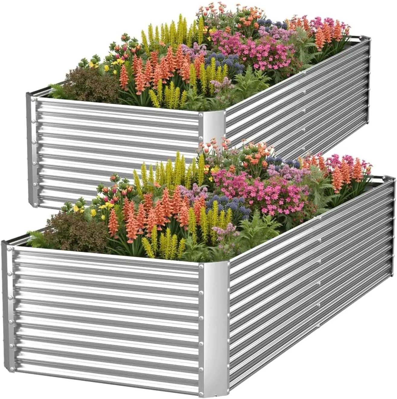 

2 Pack Tall 8x3x1.5FT Raised Beds for Gardening, Corrugated Galvanized Steel Raised Garden Bed, Outdoor Metal Above Grou