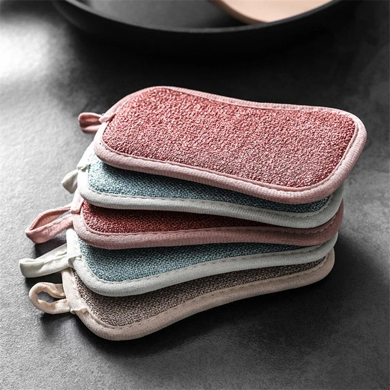 Double-Sided Dishwashing Sponge Reusable Wipe Strong Cleaning Brush Decontamination Dish Towels Kitchen Scouring Cloth Wipers