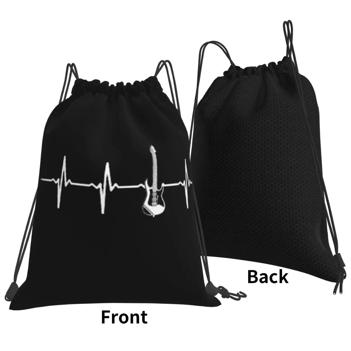 Electric Guitar Heartbeat Backpacks Multi-function Drawstring Bags Storage Bag Book Bags for Man Woman School