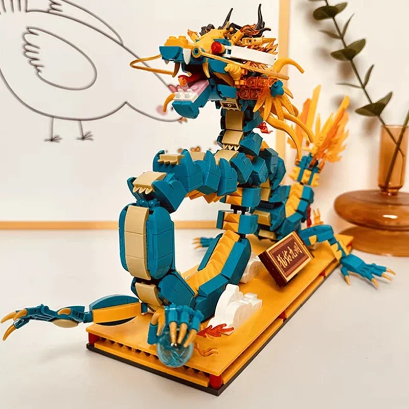 WLCX 2158 Chinese Dragon King Of The Eastern Sea Loong Cloud Monster Pet Doll Base Model Mini Blocks Bricks Building Toy No Box