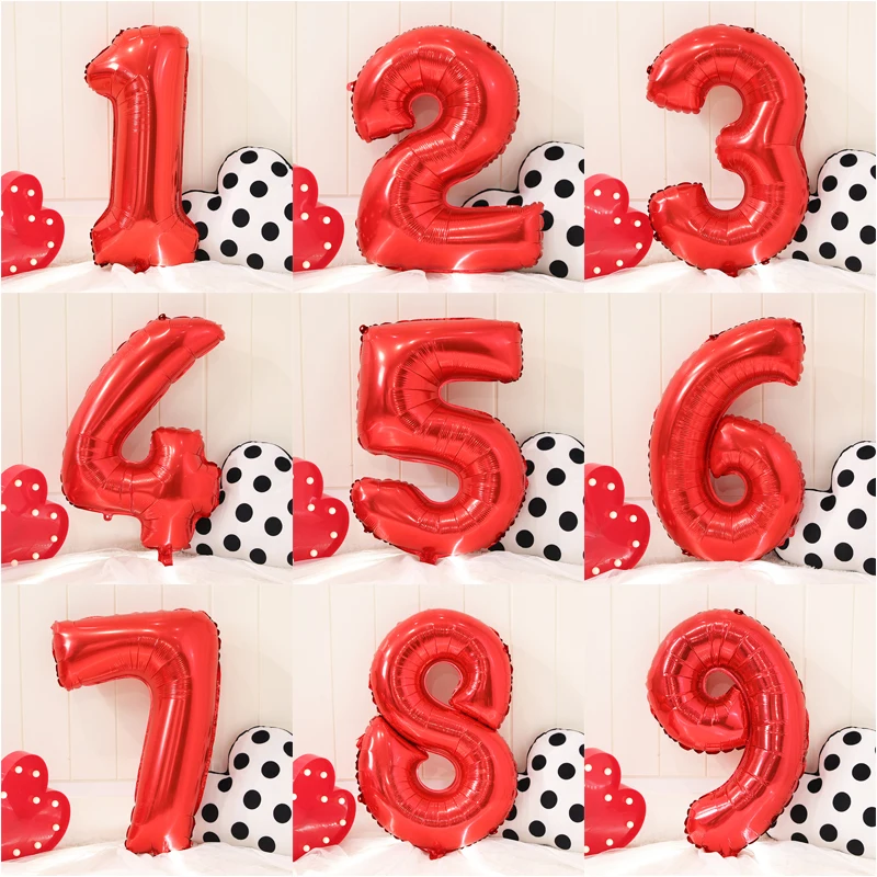 Balão de Filme de Alumínio Digital Vermelho de 32/40 Polegadas, Balões Grandes de Números 0-9 para Decoração de Aniversário e Festivais