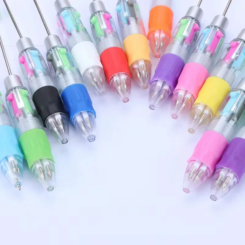50pcs DIY Four-Color Beaded Ballpoint Pen Cute Beadable Pens Cartoon 4 Color Retractable Rollerball Pen Student School Gift