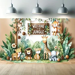 1 Piece Cartoon Jungle Zoo Happy Birthday Background Wall Room Wallpaper Banner Suitable For Farty Scene Decoration Baby Shower