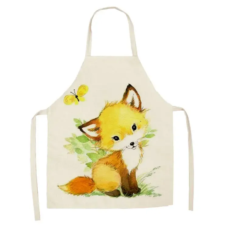 New Creative Cartoon Cute Apron Animal Fox Squirrel Bird Print Kitchen Apron Sleeveless Linen Apron Household Cleaning Tools