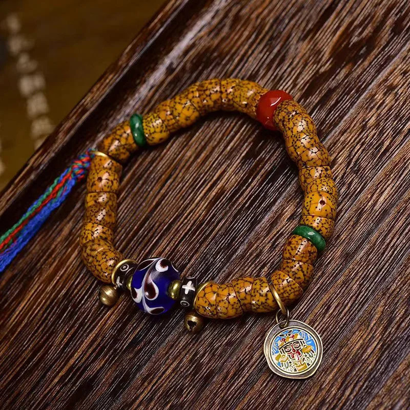 Natural Hainan Star Moon Bodhi Seed Bead , Tibetan-style Vintage Single-loop Bracelet Jewelry
