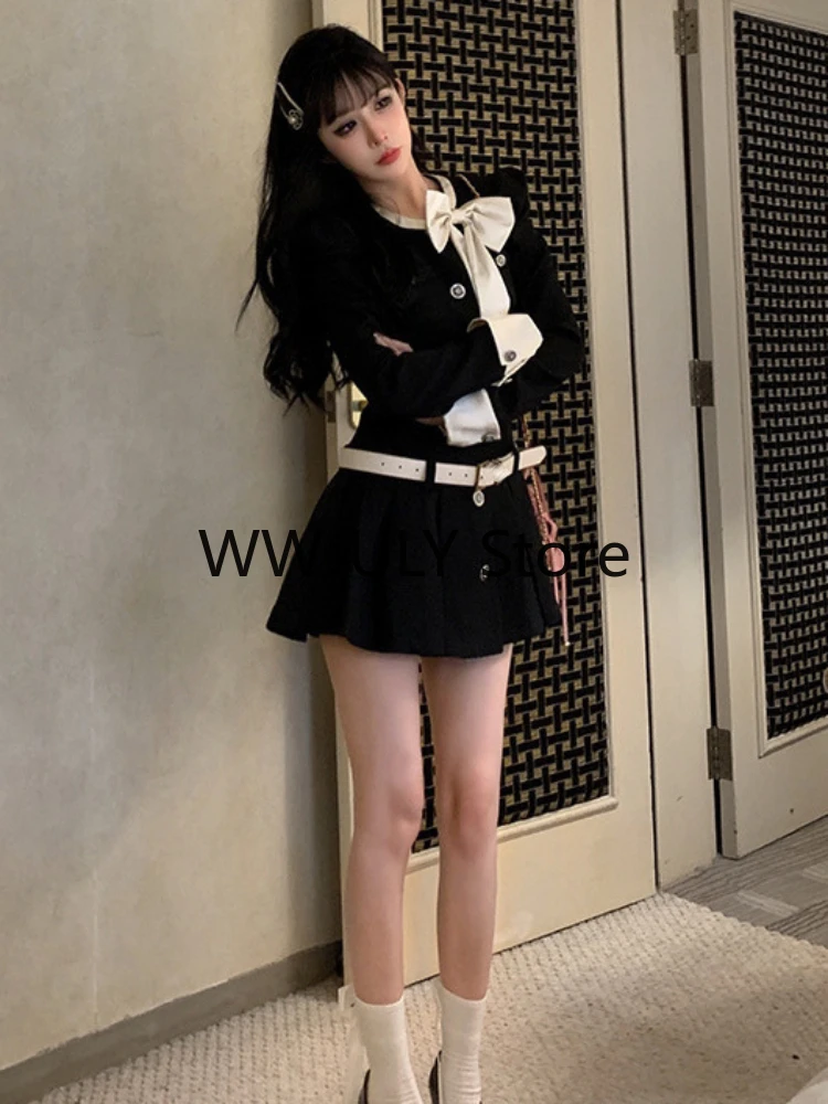 2023 Autumn Vintage Black Y2k Mini Dress Woman Short Party Korean Fashion Dress Office Lady Elegant Long Sleeve Casual Dress