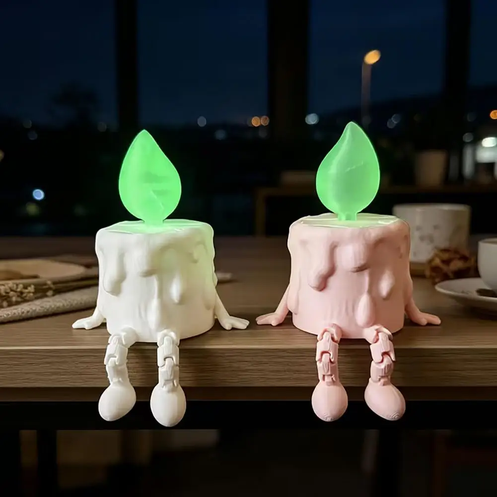 Luminous 3D Printed Candle Figurine Movable Jointed Novelty Glow-in-the-Dark Candle Unique Simulation Candle Figure Ornament