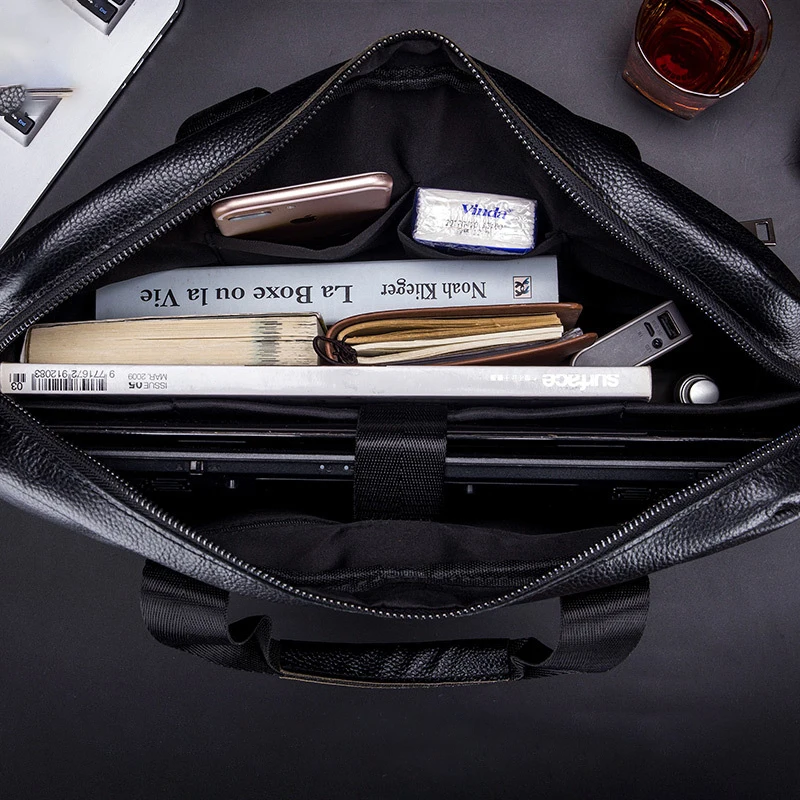 Nieuwe collectie merk lederen herenaktentas Messenger Bag mode koe lederen zakelijke handtassen voor document man schouder